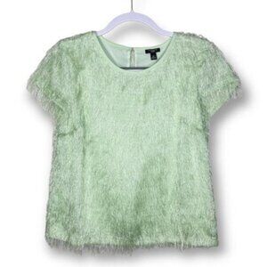 Ann Taylor Petite Size 4 Mint Green Eyelash Knit Fuzzy Short Sleeve Sweater